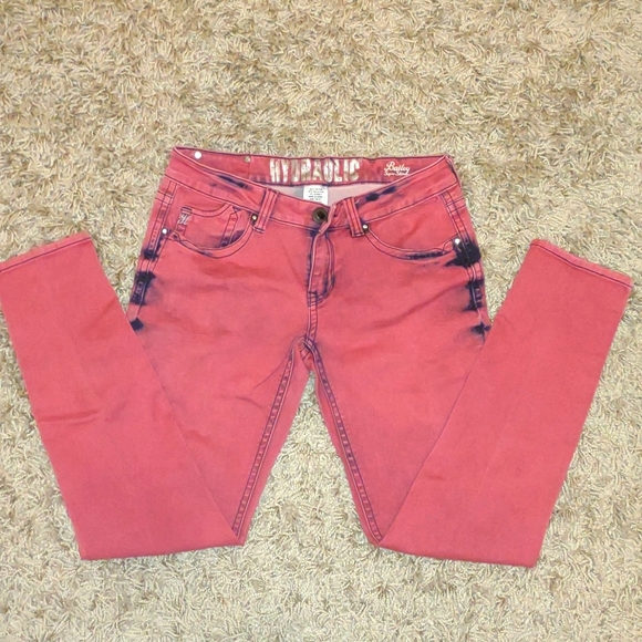 Hydraulic Jeans 11/12 Bailey Super Skinny bold rose color with black accents VGC - Picture 2 of 15